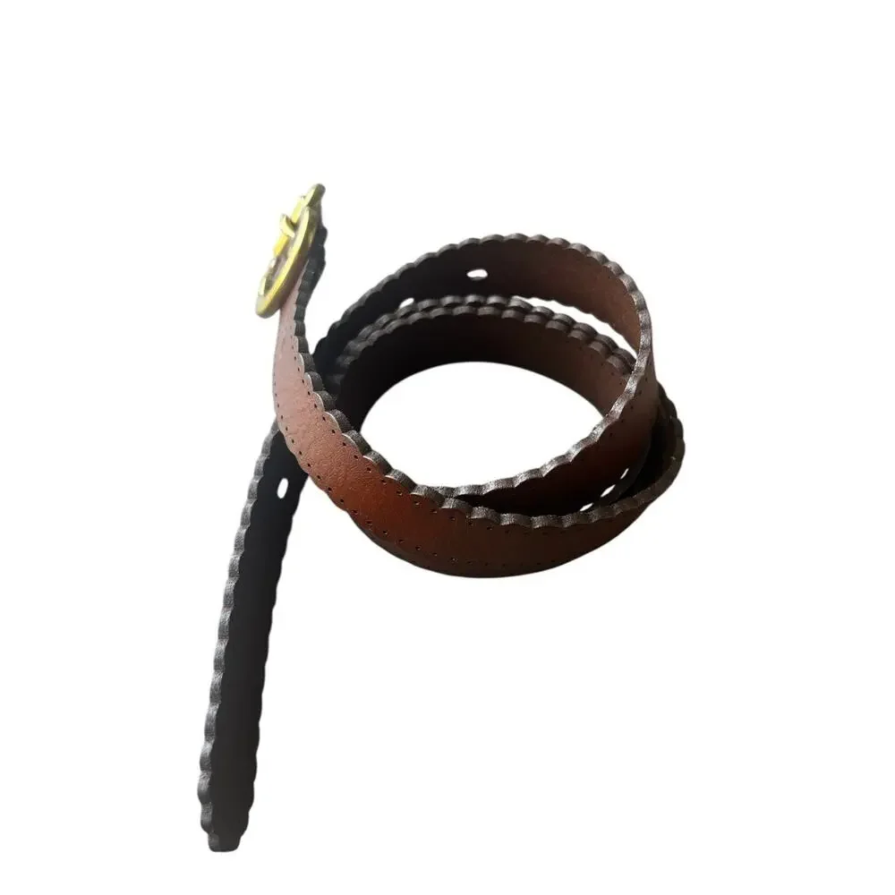 Fossil Women’s Leather Belt Brown Tan Scallop Edge Medium - Picture 5 of 5